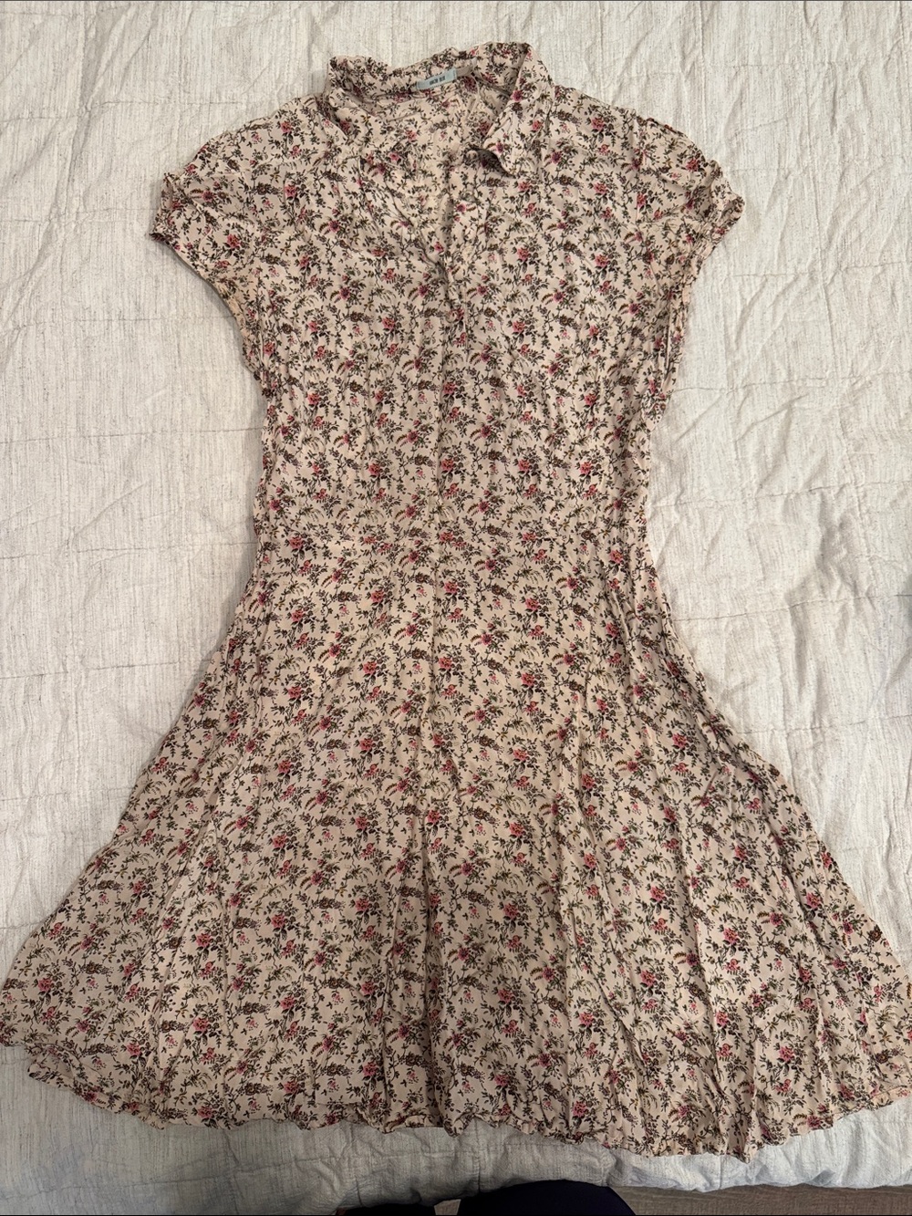 Kimchi Blue Cream Floral Mini Dress with Pink & Green Accents